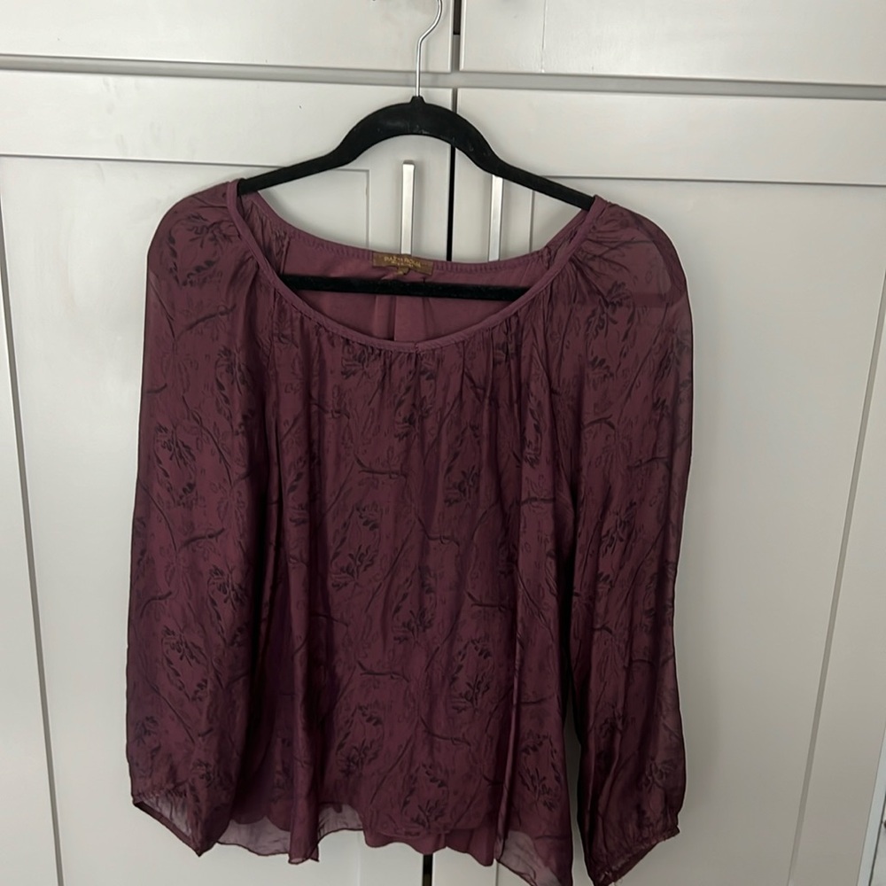Piazza Roma Made in Italy Burgundy Top Lightweight Sheer Long Sleeves Small S